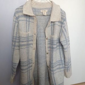 Baby Blue Grid Long Cardigan - Jessica Simpson